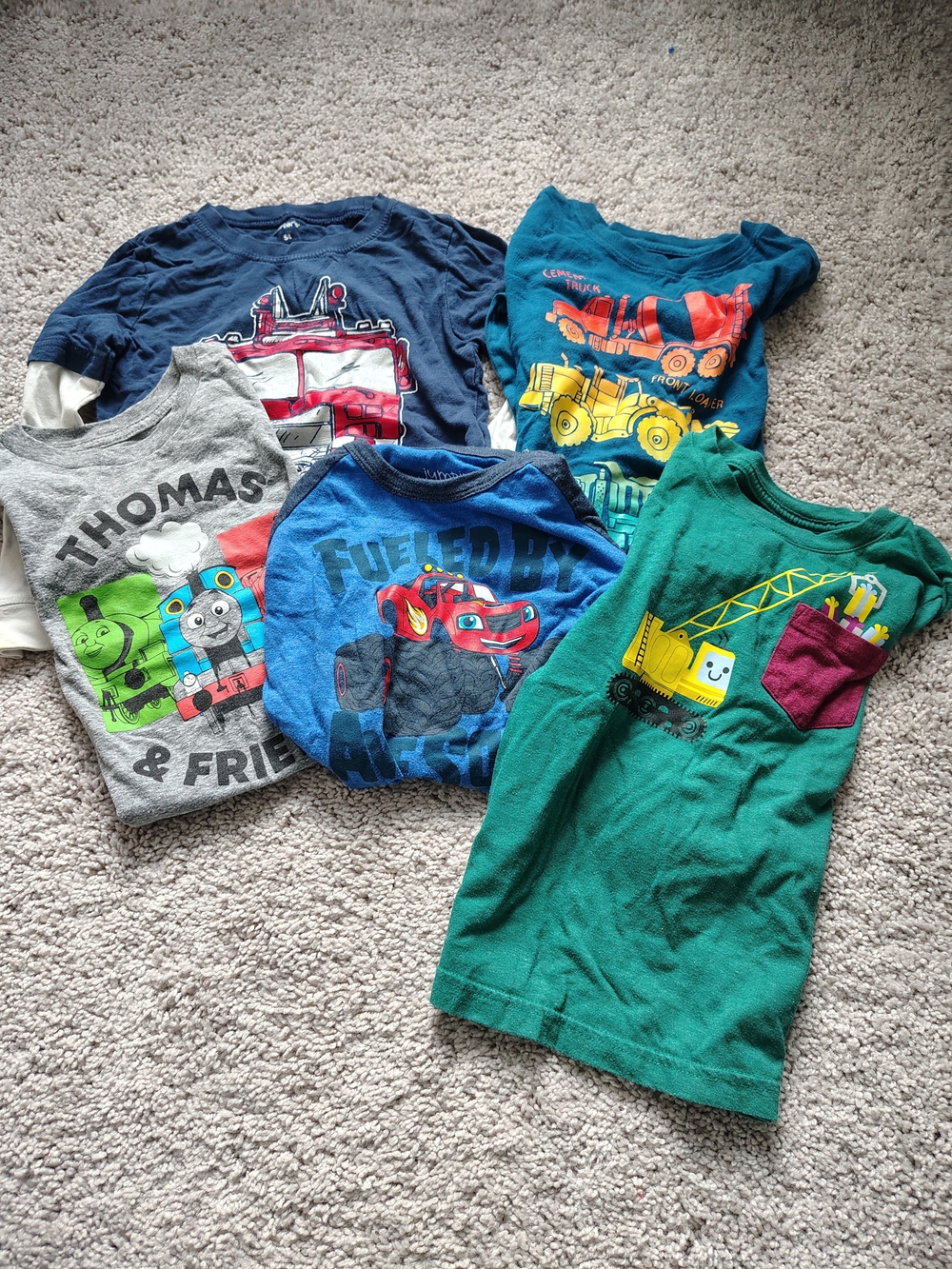 Bundle of 5 Long-Sleeved Vehicle Themed Tees, Size 5, Incl. Thomas & Blaze